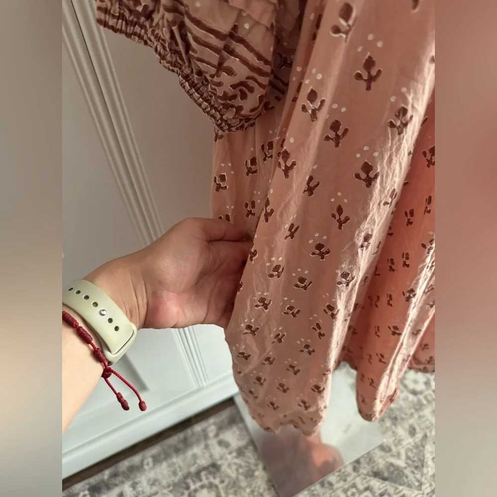 Cleobella Sybil Pink Floral Puff Short Sleeve Lined Babydoll Mini Dress Size L - Picture 8 of 14